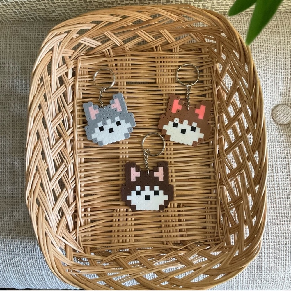 Handmade Husky Perler Bead Keychains